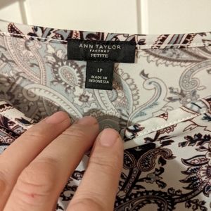 Ann Taylor Factory flower n crescent pattern Blouse Brown Cream and Blue colors